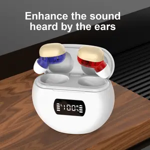 Personal Sound Amplifier Set, 2pcs Earphones + 1pcs Charging Case, Blue Color, Indoor Outdoor Use, Meetings Travel TV Calls