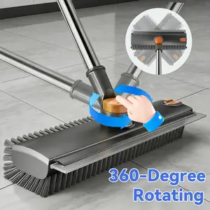 360° Rotating Head Bathroom Cleaning Brush, Long Handle Stiff Bristle Scrubber with Squeegee, Multi-Functional Floor & Crevice Cleaner for Shower, Tile & Toilet