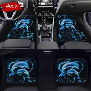 Four Adorable Heart-Shaped Dolphin-Themed Car Floor Mats, Suitable for Sedans, Suvs, And Hatchbacks, All-Weather Car Mats, Automotive Interior Additions, Car Interior Accessory