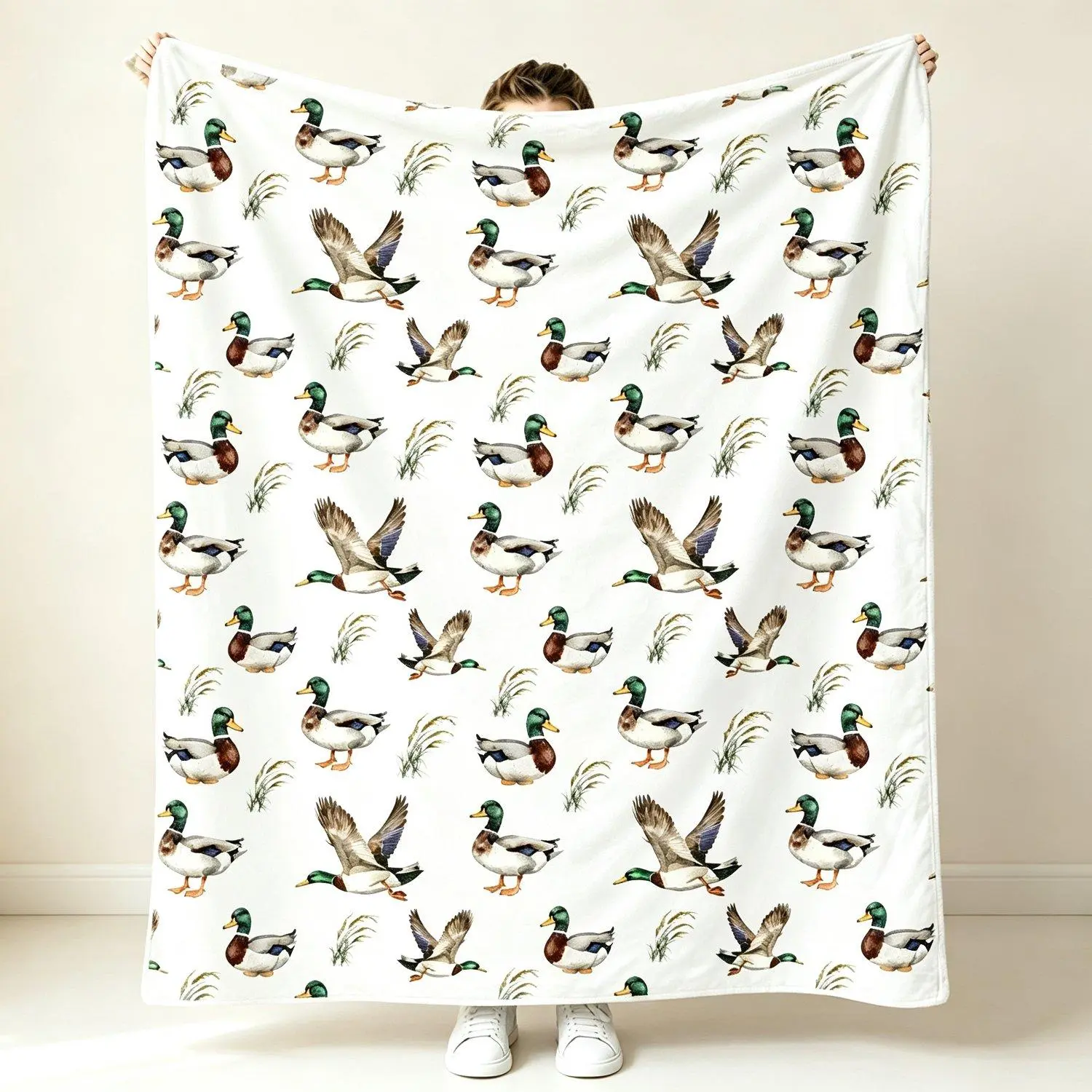 Mallard Duck Print Flannel Blanket Soft Cozy Fleece Throw for Couch Sofa Bed Warm Home Living Room Comfortable Decorative Cozy Home Textiles