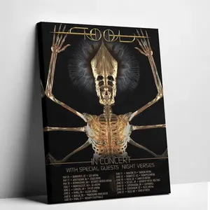 TOOL Band Collectible 2024 European Tour Poster Canvas Wall Art | Golden Skeleton Psychedelic Rock Print | Official Merch