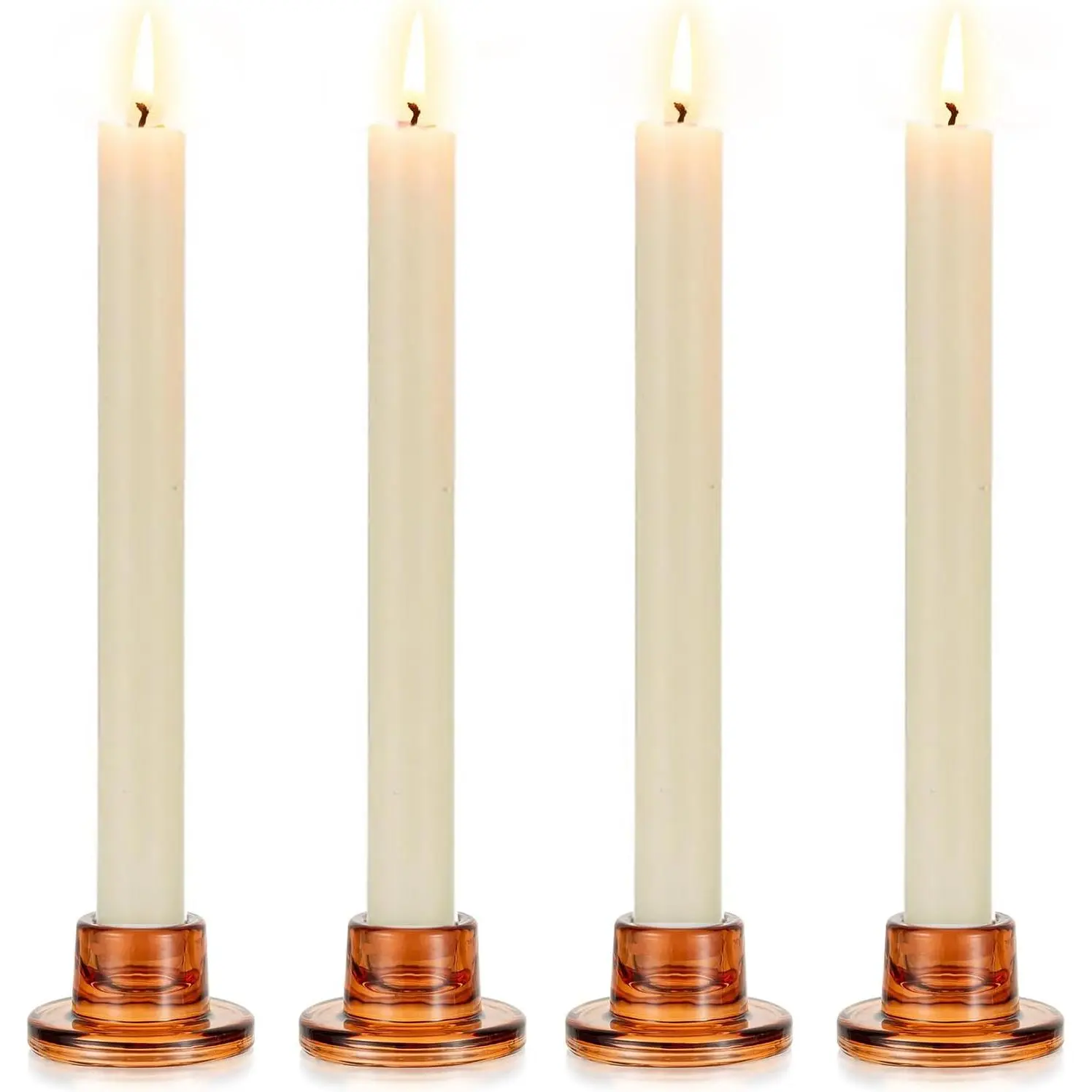 Tapered Glass Candlestick Holders, 4Pcs Amber Small Short Candle Holders, Vintage Farmhouse Style Table Centerpiece Decor for Thanksgiving Christmas Holiday Home Decoration