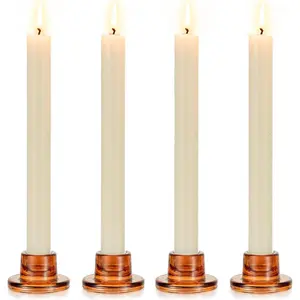 Tapered Glass Candlestick Holders, 4Pcs Amber Small Short Candle Holders, Vintage Farmhouse Style Table Centerpiece Decor for Thanksgiving Christmas Holiday Home Decoration