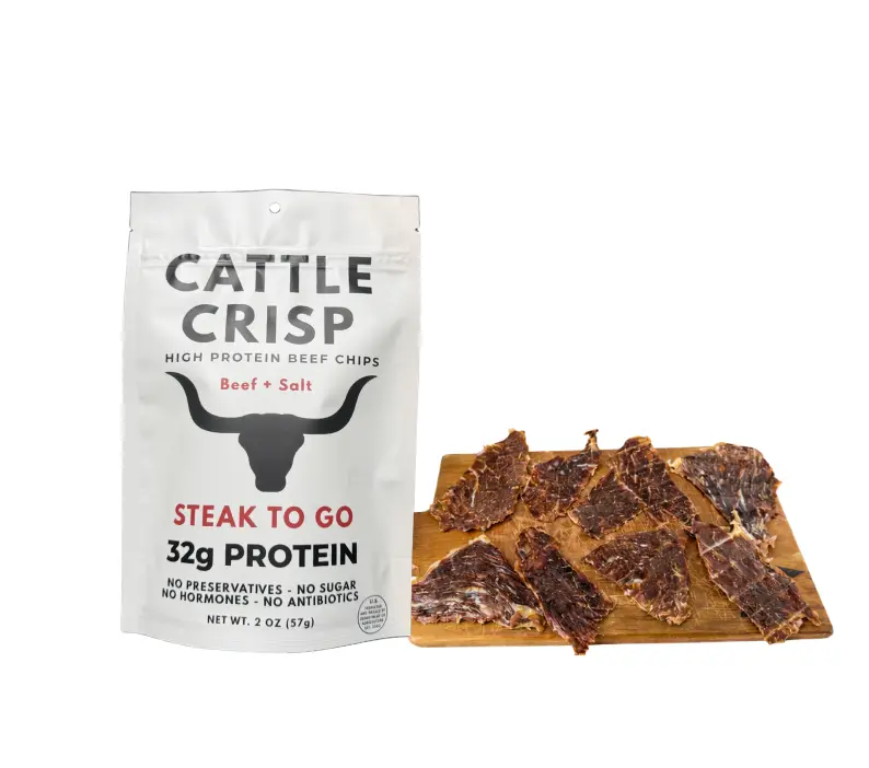 Cattle Crisp Crunchy Natural Sugar-Free Beef Chips - 32g Protein Dried Snack, 2 oz