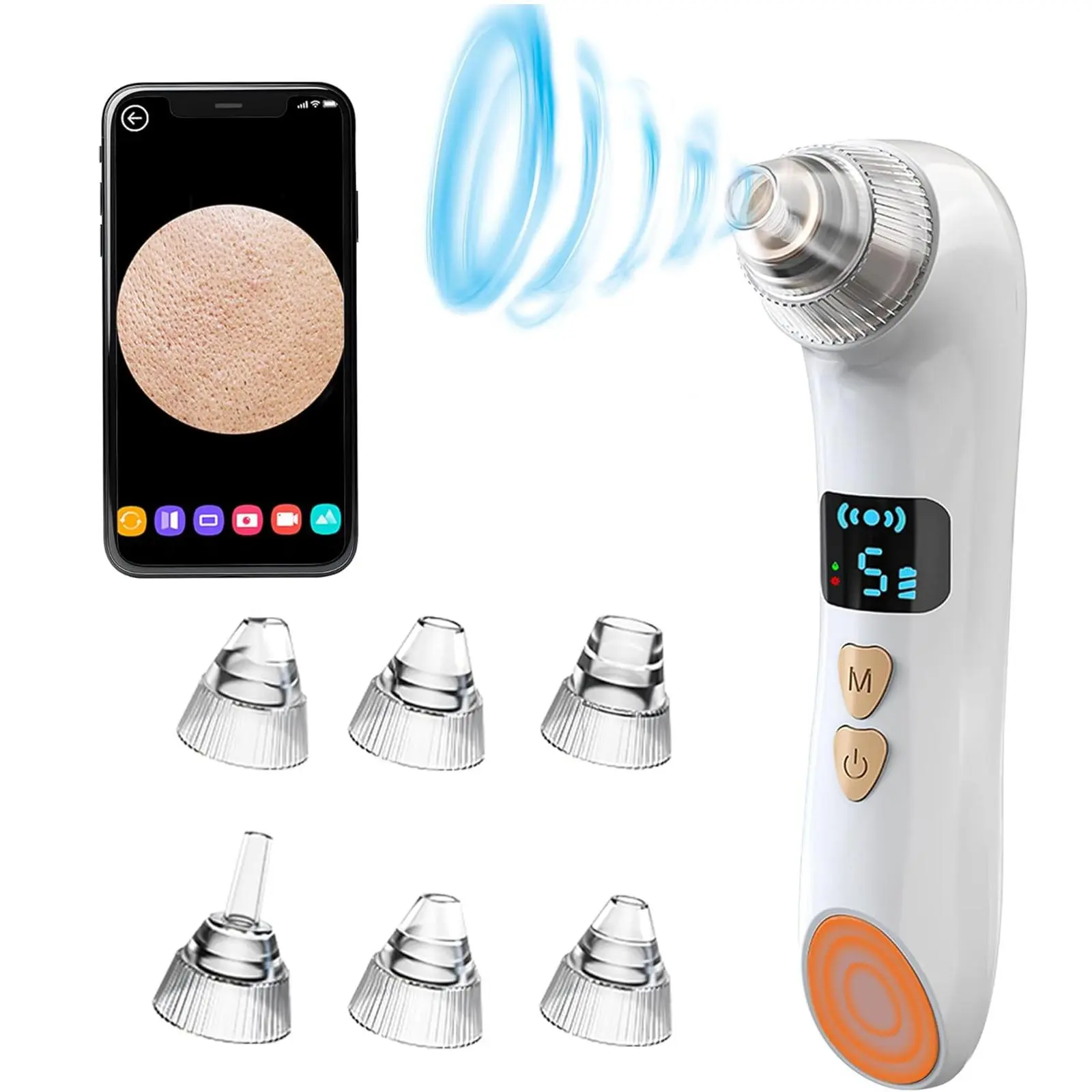 Visible Blackhead Remover Pore Vacuum,5 Suction Levels,6 Probes, Heating Facial Deep Cleansing,6MP HD Camera,25X Magnification Facial Pore Acne,Comedone Whitehead Extractor Tools Women Men