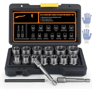 Bolt Extractor Kit, 16- Stripped Bolt Remover Socket Set with 3/8" Drive  Adapter & Knock-Out Pin and Gloves, Heavy Duty Bolt Extractor for Rounded, Rusted, Broken Nuts & Screws