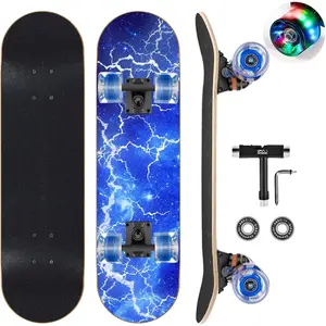 Skateboards with Colorful Flashing Wheels for Beginners,Kids,Teens,Adults, Complete Standard Skate Boards 9 Layer Canadian Maple Deck Concave Skateboard