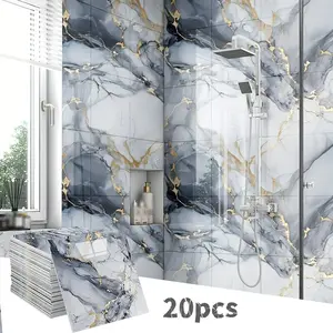 20pcs Marble Pattern Self-Adhesive Wallpaper, Foam Bricks, Fashion Style, Detachable Wall Paper for Kitchen & Bathroom Decor, Marble Backsplash Wallpaper, Waterproof