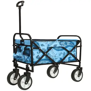 Foldable Wagon Cart Outdoor - 225lbs Capacity Collapsible Utility Cart with Strapping System for Beach, Camping, Shopping, Sports & Gardening