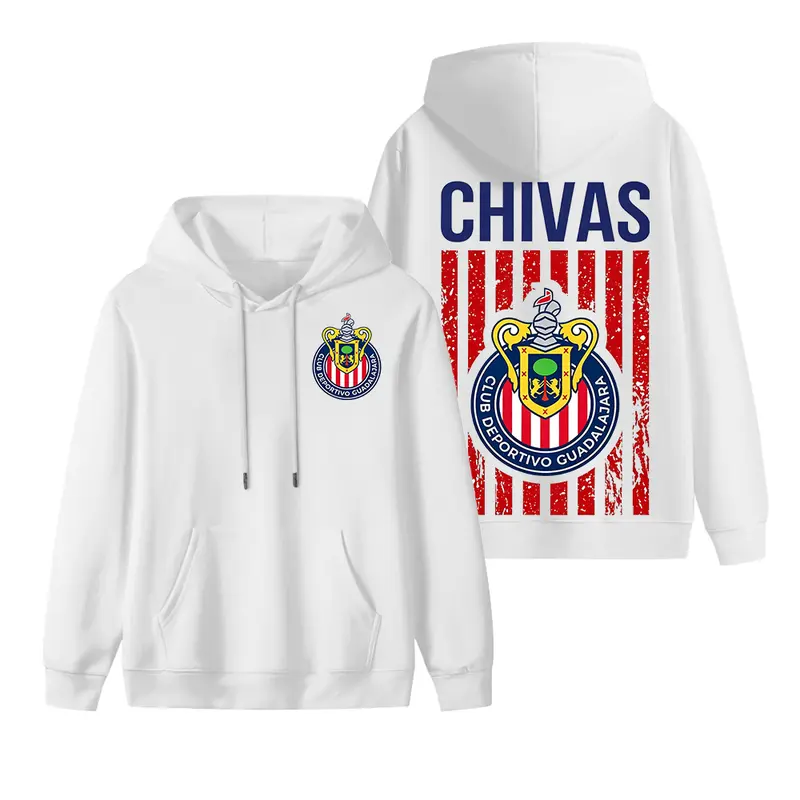 Chivas Guadalajara Men's Hoodie-Sweatshirt, Unisex Classic Football Fan Apparel, Relaxed Fit, Bold Geometric Graphics, Front Pocket, Aesthetic Casual Vintage Pullover, Clothes for Outfits Inspo & Supporters