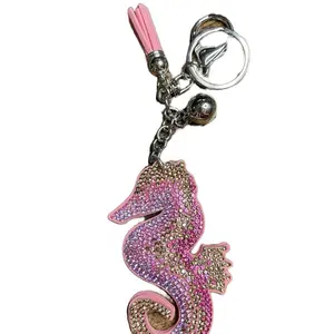 Pink and brown seahorse bag charm or keychain
