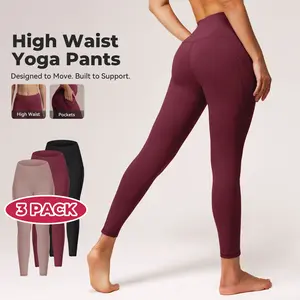 SHOWITTY High Waisted 3 Pack Women's Yoga Pants with Pockets –  Plus Size Stretchy Leggings