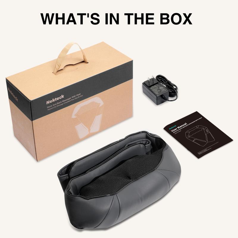 Nekteck Neck and Back Massager with Soothing Heat Adjustable Intensity 3D Kneading Massage Pillow for Shoulder Leg Body Pain Relief Durable Gift