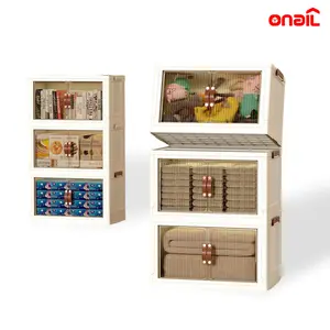 ONAIL Foldable Storage Box with Lid Stackable Household Organiser in Cream White for Kitchen Bedroom Bathroom & Warehouse Large Capacity L XL XXL Sizes