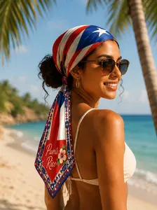 Puerto Rico Flag Scarf, Vintage Floral Border Design, Cultural Pride Shawl Wrap, All Seasons Fashion Accessory, Heritage Festival Wear, Head Scarves, Fashion Headscarf