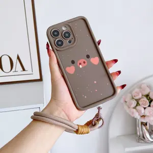 Cute Pig Pattern Phone Case with Hand Strap, Anti-Drop Shockproof Soft Tpu Cover for iPhone 11/12/13/14 Pro Max/15 Pro/16 Plus/16 Pro Max