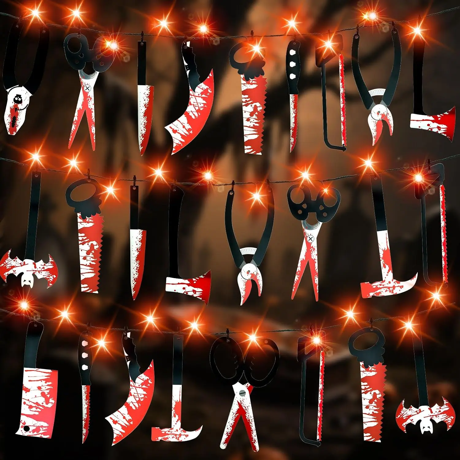 Halloween Party Decorations Kit, 11FT Battery-Operated String Lights with 15 Fake Props, 8 Modes Timer, Waterproof for Indoor Outdoor Use, Orange Festive Decorative Lights