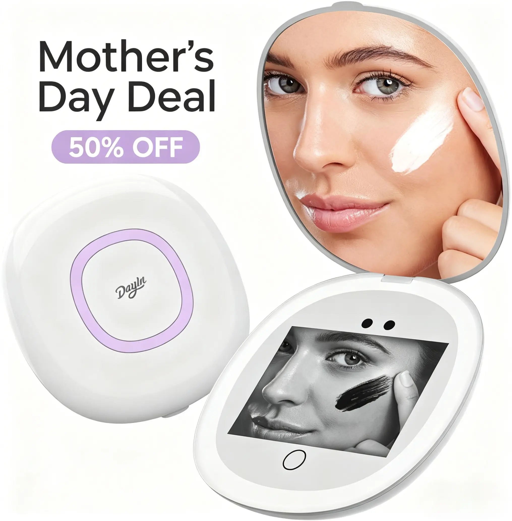 DayIn UV Mirror for Sunscreen Test with UV Camera, Sun Protection Visualization Travel Makeup Mirror with LED Light and 3X Magnification Pocket Mirror