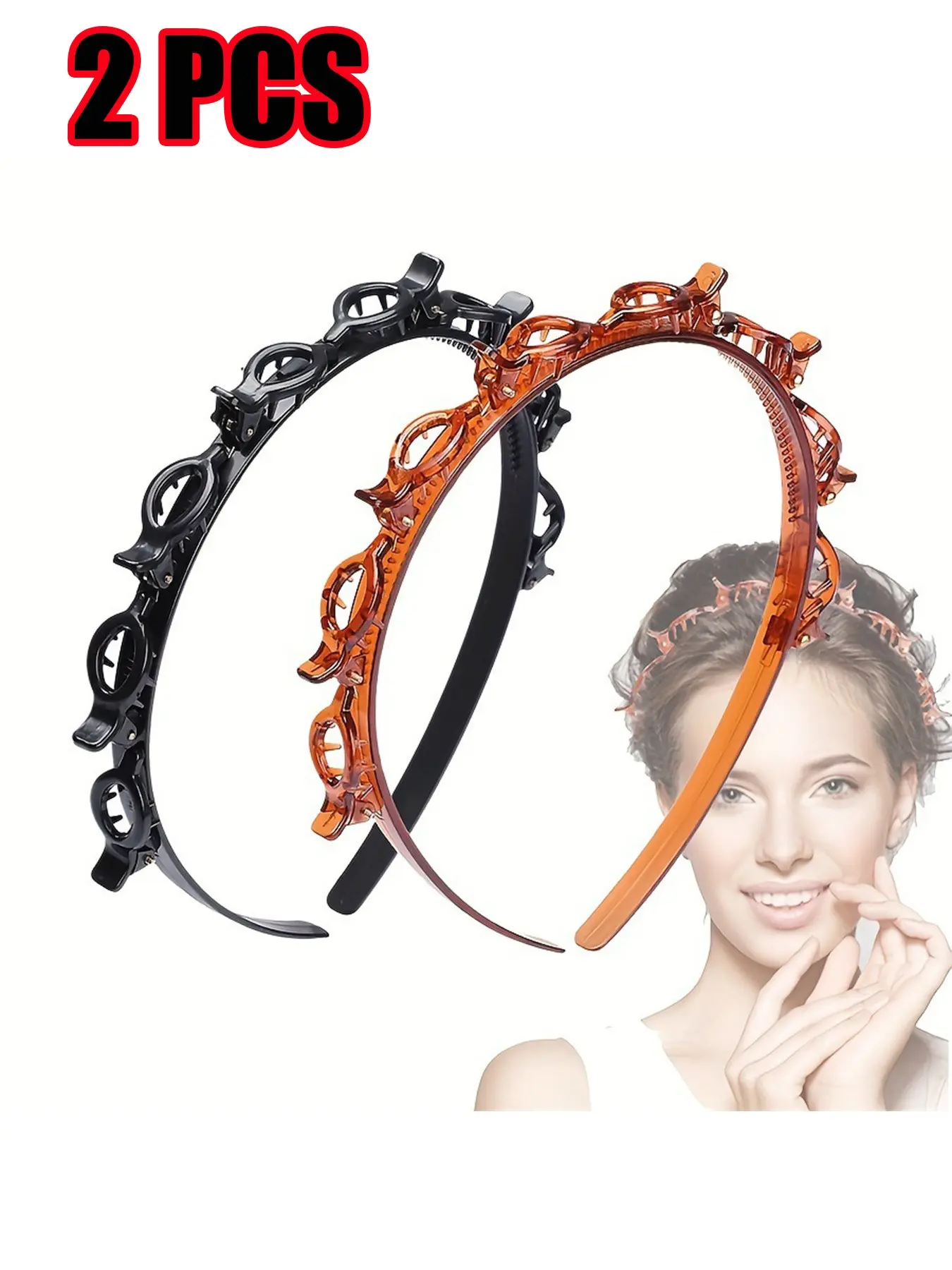 2pcs Cute Hair Clip Decor Hairband, Novelty Multifunction Hair Hoop with Clips, Fashionable Hair Accessories for Women, Hairclip Headband, Zig Zag Headband, Zigzag Headband, Mothers Day Gift Ideas