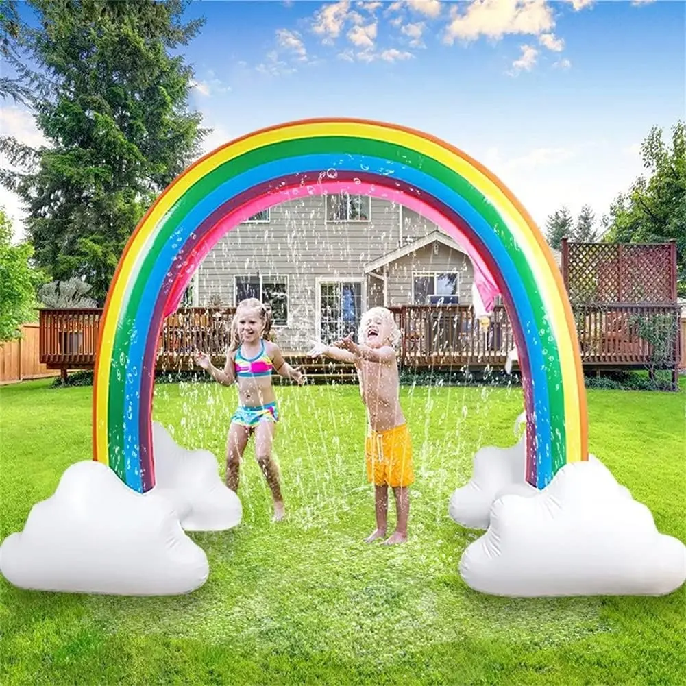 Large Inflatable Rainbow Cloud Sprinkler Toy, 8x5.5 Ft Summer Backyard Water Park Play Supply for Kids