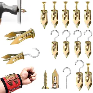 221Pcs Self Drilling Drywall Anchors Kit with Screws, Ceiling Hooks & Magnetic Wristband -No Drill Needed, Reusable Anchors for TV, Shelves, Cabinets - Zinc Plated Steel & Stainless Drywall Repair Kit tech