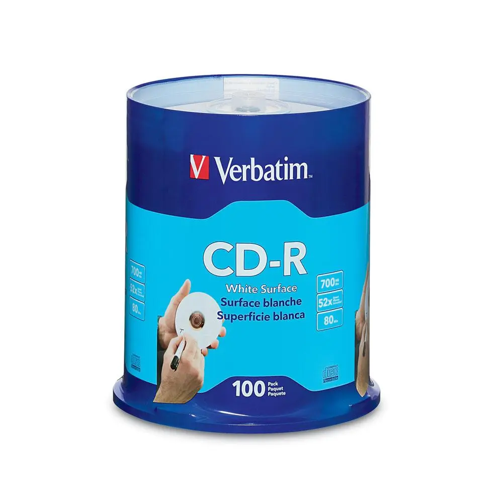 VERBATIM CD-R Discs, 700MB, 52X Speed, Blank White Surface, 100pk Spindle, Compatible with 52x CD-Recordable Drives
