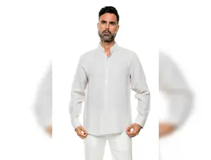 Men's 100% Linen Mandarin Collar Long Sleeve Shirt