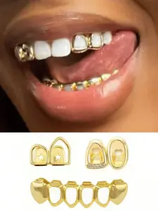 3pcs/Set Fashionable 14K Hollow Heart Shaped Tooth Jewelry Accessories, Suitable For Y2K, Valentine's Day, Halloween, Music Festivals, Parties, Holiday Couples Gifts, Tooth Gems, Tooth Jewelry, Tooth Gem Set, Fake Teeth, Women Teeth Grills