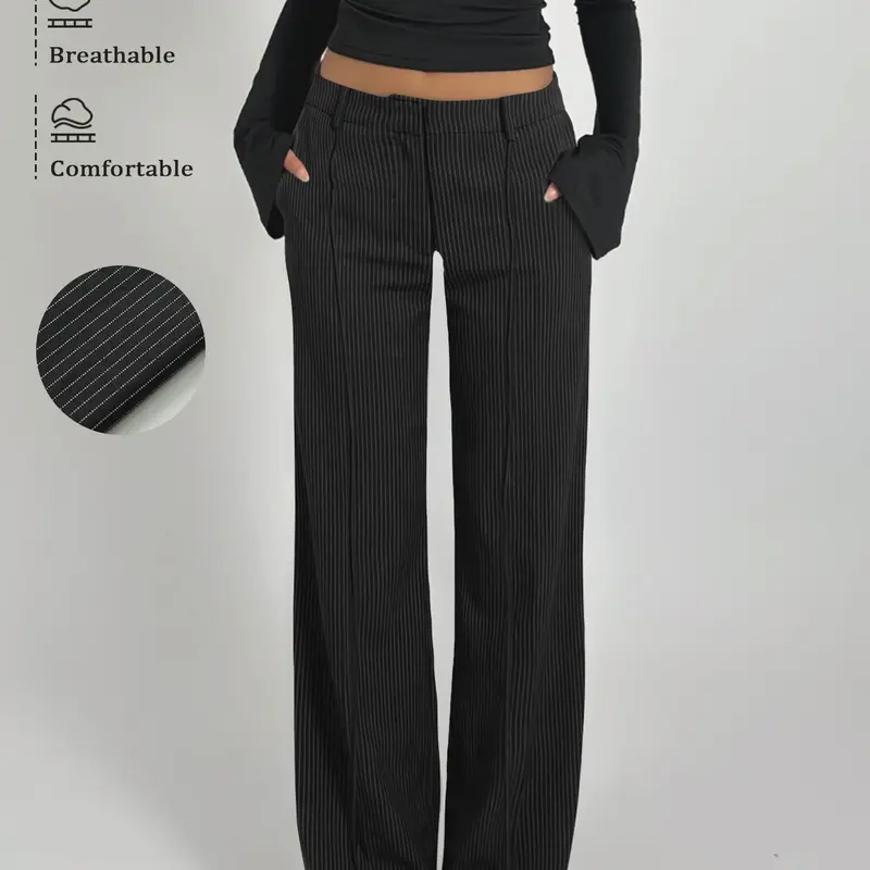 High-Waisted Striped Wide Leg Suit Pants, Women's New Arrival, Striped Office Suit Pants, Lazy Chic, Fashionable, Versatile, Straight Leg, with Pockets, Fashion Bottoms