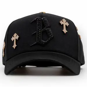 Barbas Gold Crosses,New Black Baseball Cap with Gold Crosses for Stylish Outfits