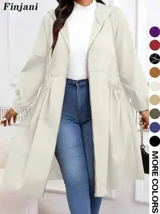 Women's Plus Size Hooded Jacket, Casual Long Sleeve Drawstring Design, Fall & Winter Fashion Outerwear, Comfortable Daily Wear