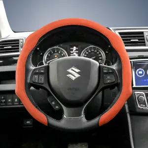 For SUZUKI Alcantara Leather Steering Wheel Cover Suede Quick-install Design All-season Anti-slip Sweat-absorbing For Wagon R/Swift/Ertiga/Brezza/Baleno/Fronx/Dzire/Spacia/Alto/Eeco/Hustler/Grand Vitara/S-Cross/Ignis/Ciaz/XL6/XL7/Jimny Black Orange Red