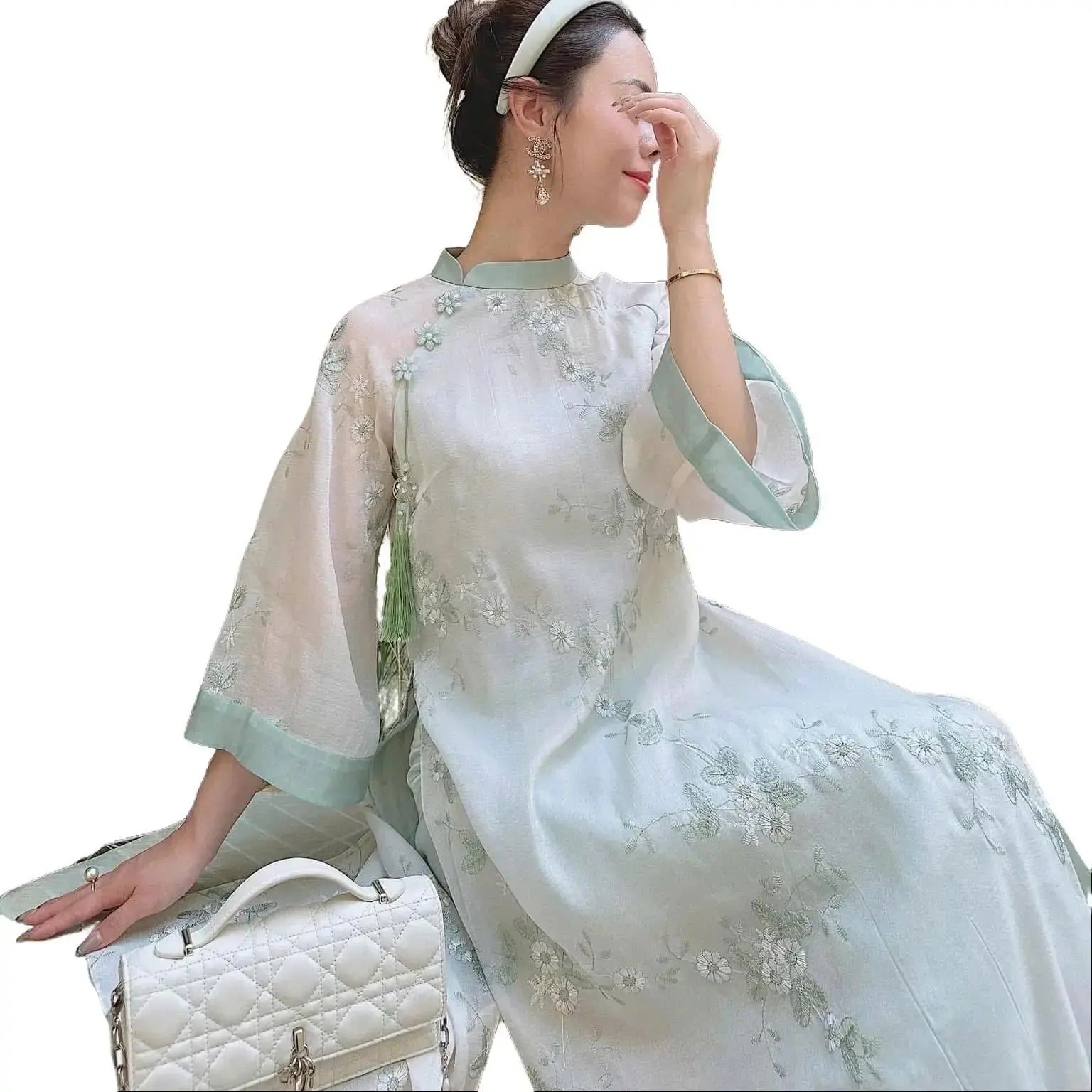 Light Green Ao Dai Vietnamese Chiffon Dress Lightweight Traditional Formal  Clothes for Women Casual & Formal Events - TikTok Shop
