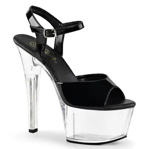 Pleaser Women's Ankle Strap Sandals - Elegant Heeled, High Platform Black/Clear Footwear, Elegant Heeled Sandals