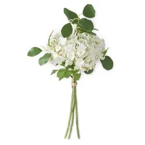 12 Inch White Real Touch Hydrangea Bundle (4 Stems)