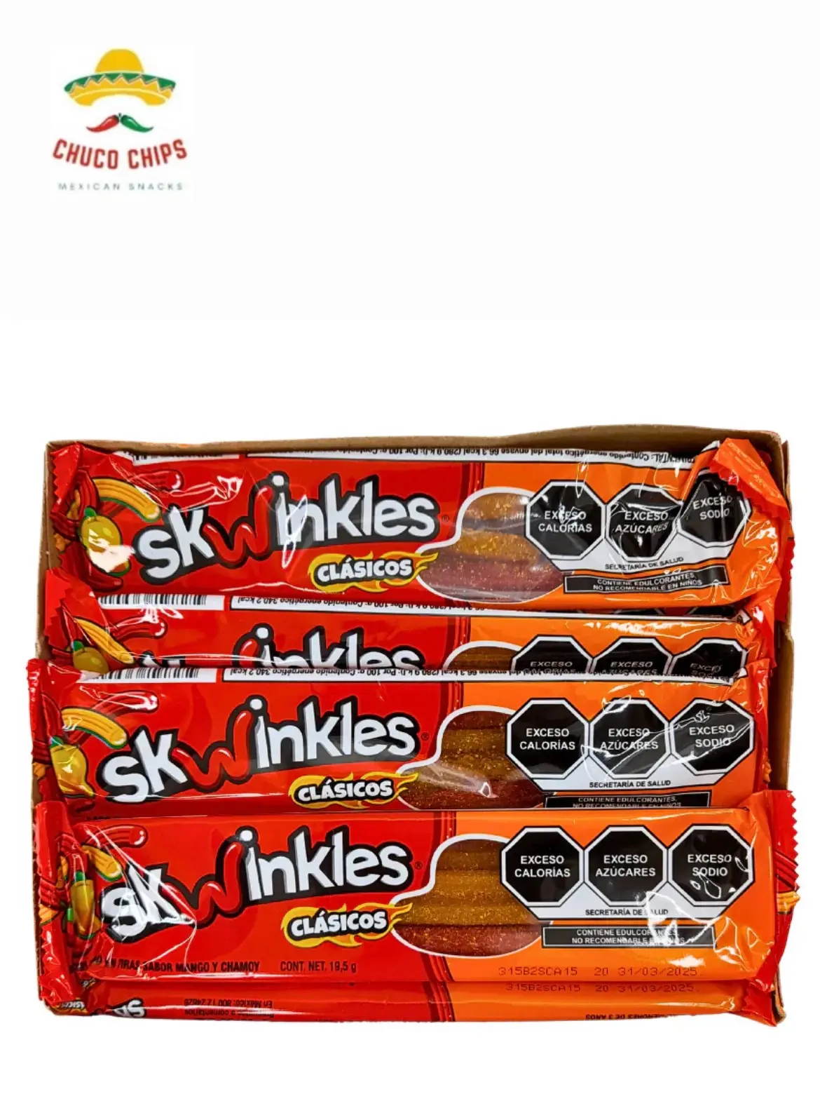 Skwinkles Clásicos - Delicious Candy Straws in Classic Chamoy, Sandia Chamoy, or Mango Chamoy Flavors - 12 pieces , 19.5g Each - Snack Candy