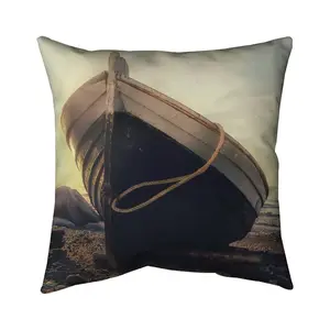 Begin Home Decor 5543-2626-PH7 26 x 26 in. Rowboat At the Waters Edge - Poly Twill Throw for Home Decor