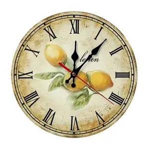 12 Inch Vintage Lemon Roman Numeral Wooden Wall Clock | Silent Non-Ticking Rustic Farmhouse Kitchen Decor, No Battery Included, Perfect for Kitchen, Dining Room, Sunroom