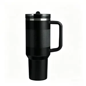 Black Giant Leak-Proof Stainless Steel Tumbler with Removable Foldable Straw Lid, Insulated for Hot & Cold,40oz