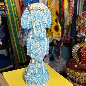 15-Inch Blue Santa Muerte Aztec Statue, Cleansed and Charged Curada, Made in Mexico, Aztec Theme Decor for Room Decor with Spiritual Purpose