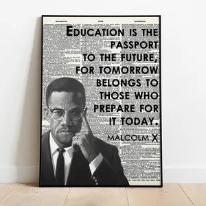 Malcolm X Famous Quote Poster, Inspirational Civil Rights Art Print, Motivational Wall Decor, Vintage Retro Newspaper Aesthetic Print
