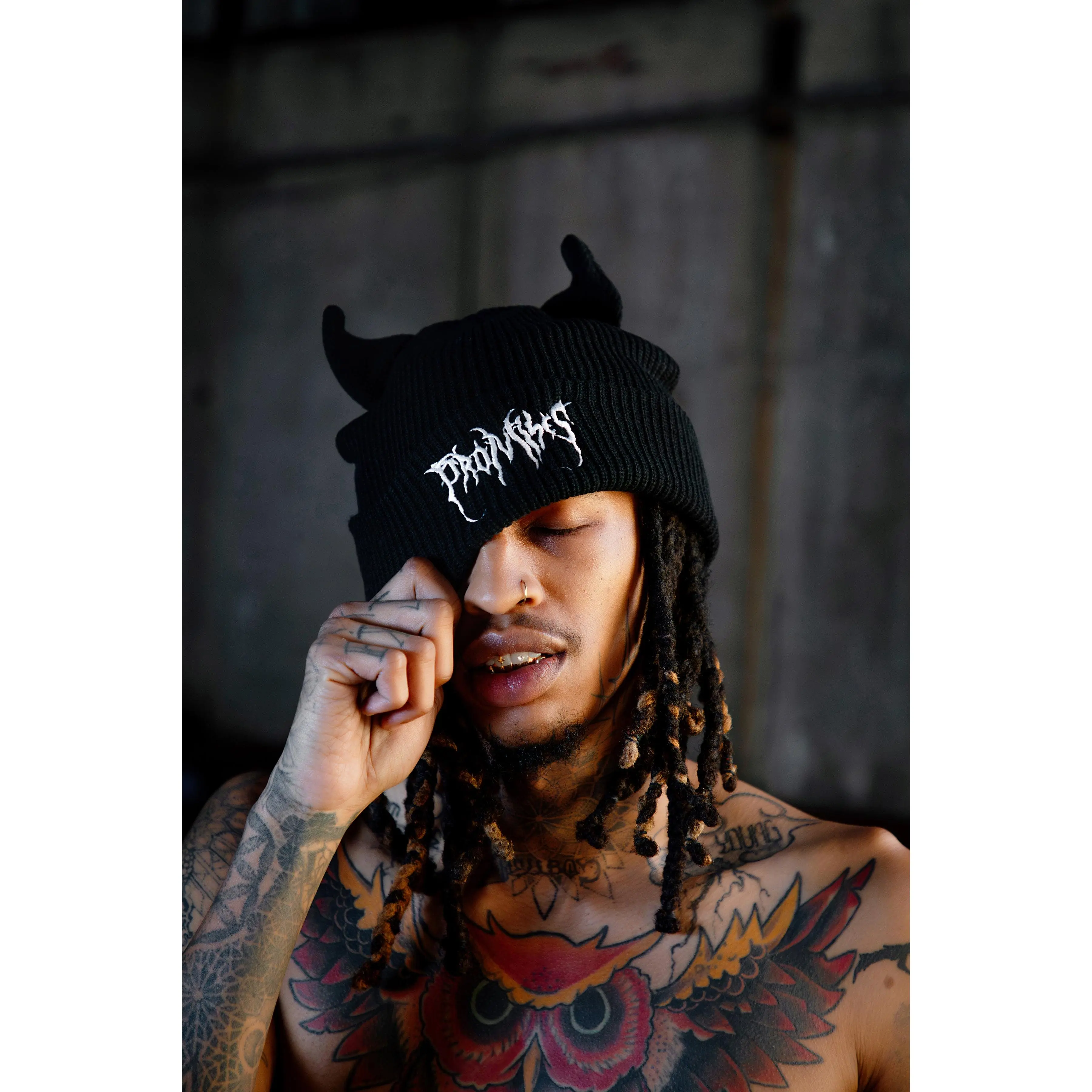 Graveyard Devil Horn Beanie Black