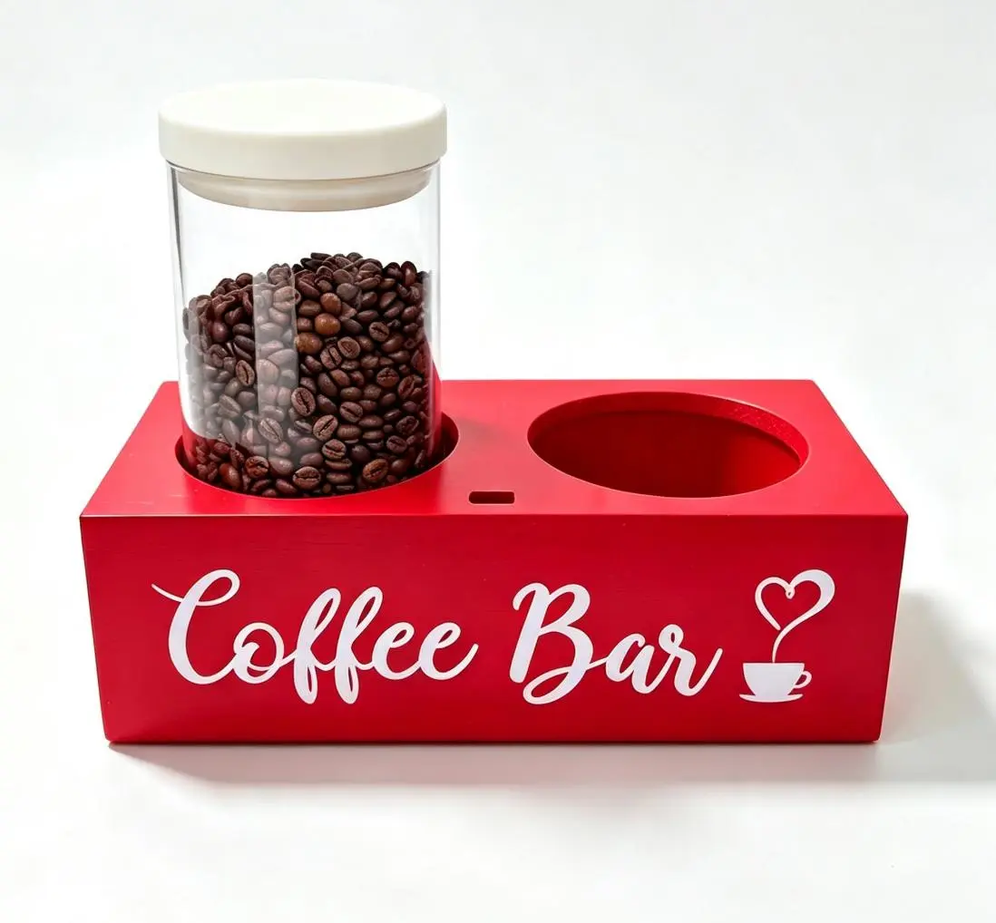Coffee and Sugar Container Set of 2 with Shelf for Coffee Storage Container, Air Tight Bean Container with Scoop for Accessory Organizer, Canister for Station Organizer