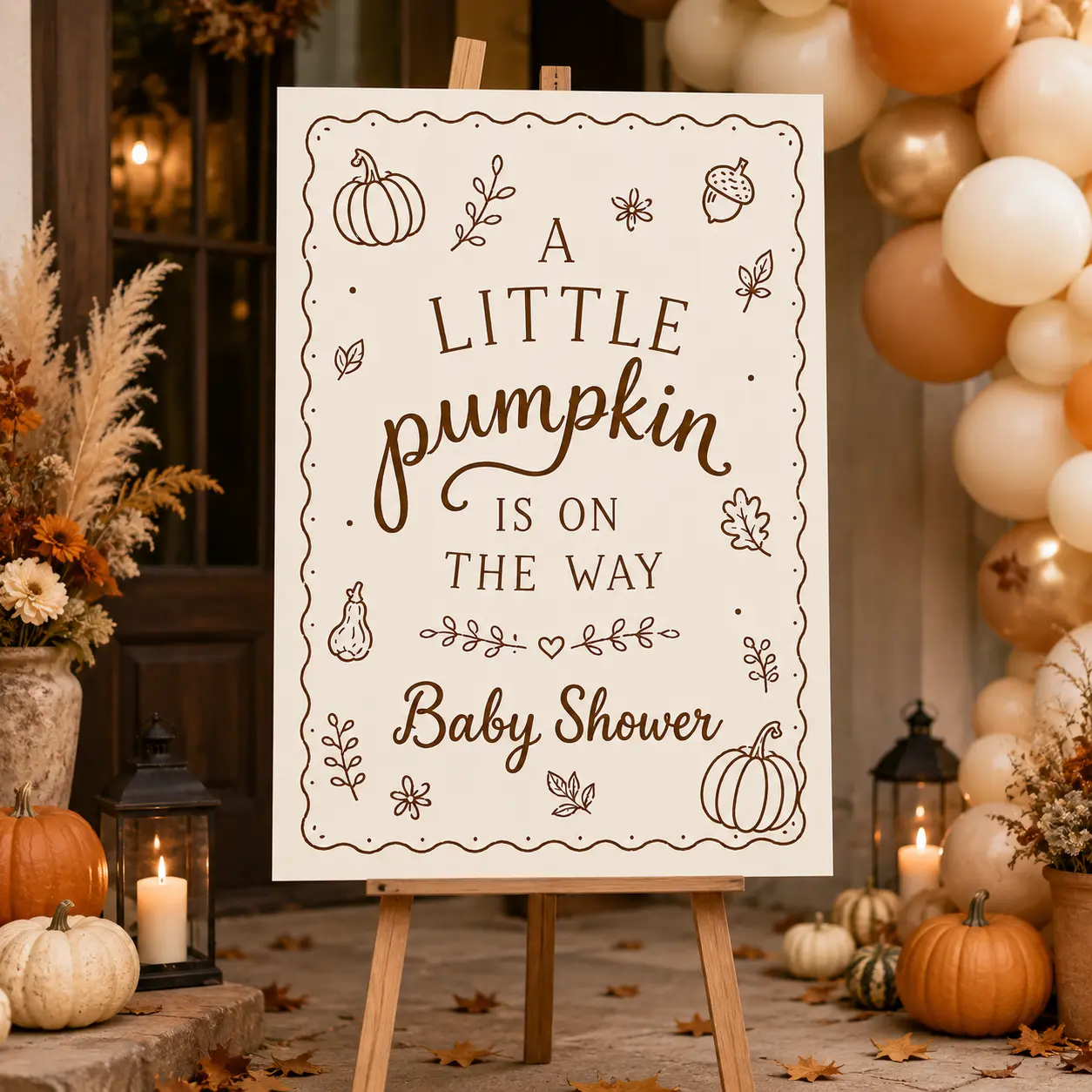 Little Pumpkin Baby Shower Poster, Neutral Autumn Welcome Sign, Cream and Brown Fall Party Backdrop, Unframed Gender Neutral Nursery Celebration Decor