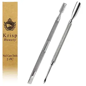 Cuticle Pusher Dual Sided - Sharp Edge Spoon Shaped Double Ended Cuticle Pusher Curette Remover Cleaner Stainless Steel Manicure Pedicure Implements Acrylic Natural Nail Art Care Tools 2 Pack Nail Tech Supplies Gel Polish Scraper Set By Krisp Beauty Salon