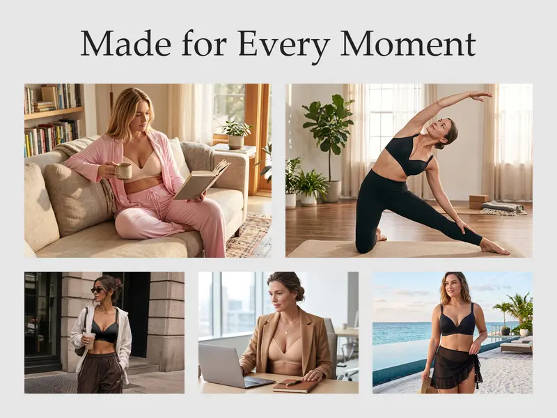 VRCOMFY Women’s T-Shirt Wireless Bra, Wirefree Comfortable Bra, Plunge Bra, Smooth Straps Womenswear, Everyday Wear
