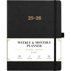 2025-2026 Planner - Academic Planner 2025-2026, Leather Weekly Monthly, Jul.2025 - Jun.2026, 9" x 11", Inner Pocket + Bookmarks+ Leather Hardcover hardcover planner