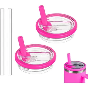 2 Pack 30 oz Tumbler Flip Straw Lid Replacement Compatible for  Quencher, Leak Proof Lid Replacement for 30 OZ  H2.0 FlowState Tumbler,Spill Proof Splash  (Rose Red)