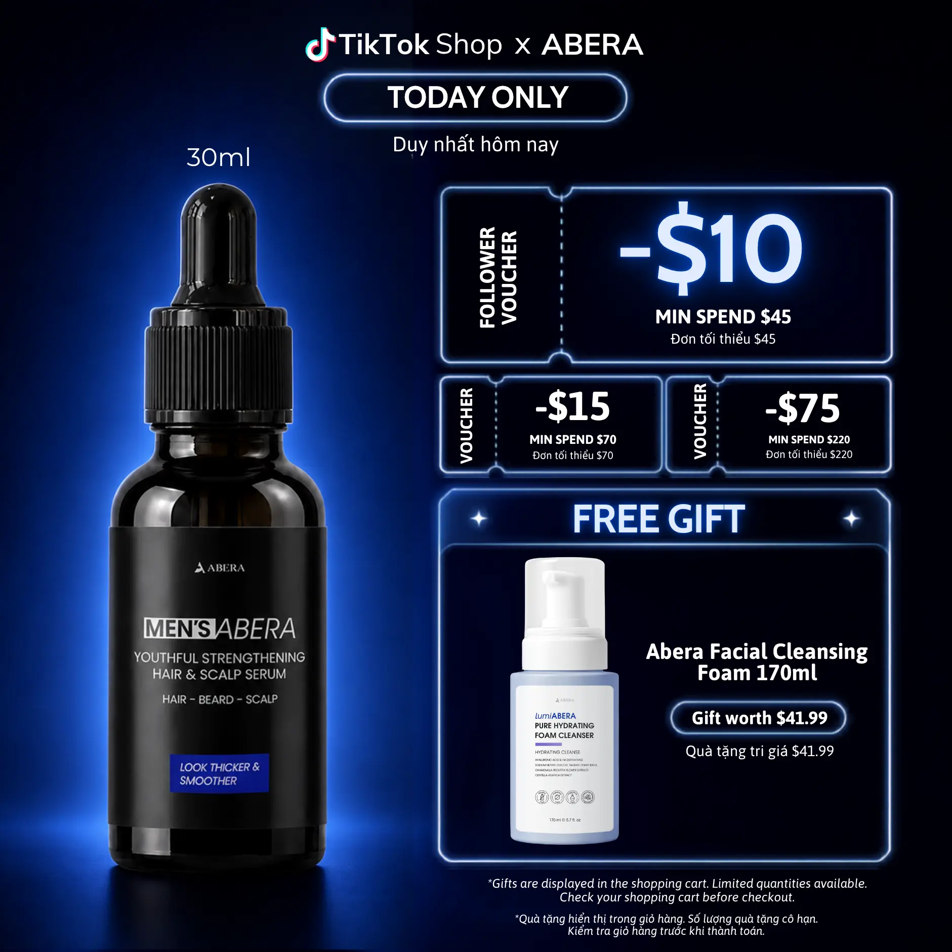 MEN'S ABERA Hair, Beard & Scalp Serum 30g - Kopexil & Panthenol - Helps Reduce Breakage, Supports Thicker-Looking, Soft & Smooth Hair