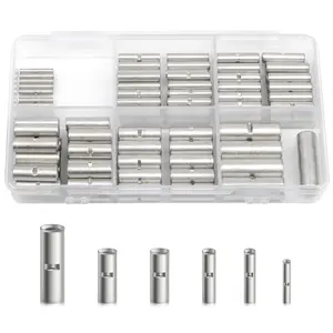 26 to 8 AWG Uninsulated Bu-tt Connector Copper Wiring Ferrule Non-Insulated Wire Connector Kit Cable Connection Crimp Barrel Electrical Metal Terminal Bu-tts 6 Sizes (100 PCS)